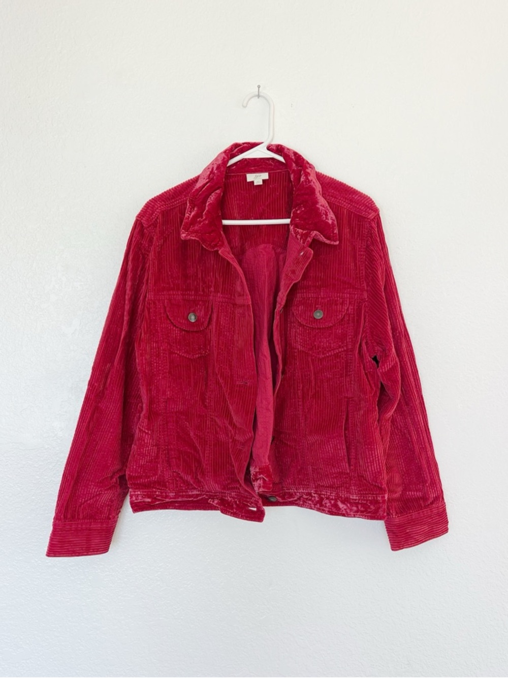 Velvet Trimmed Red Corduroy Jacket J Jill Short Cord Coat Retro Vintage Style XL